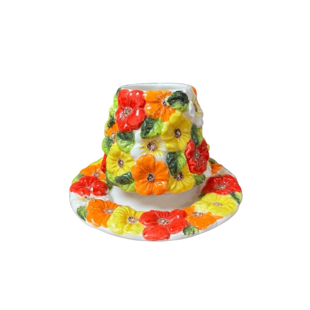 Vintage Home Interiors Jar Candle Shade and Plate Holder Poppies Capper Decor